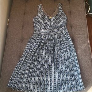 Anthropologie Maeve Navy and White Geometric Midi Dress Size 2